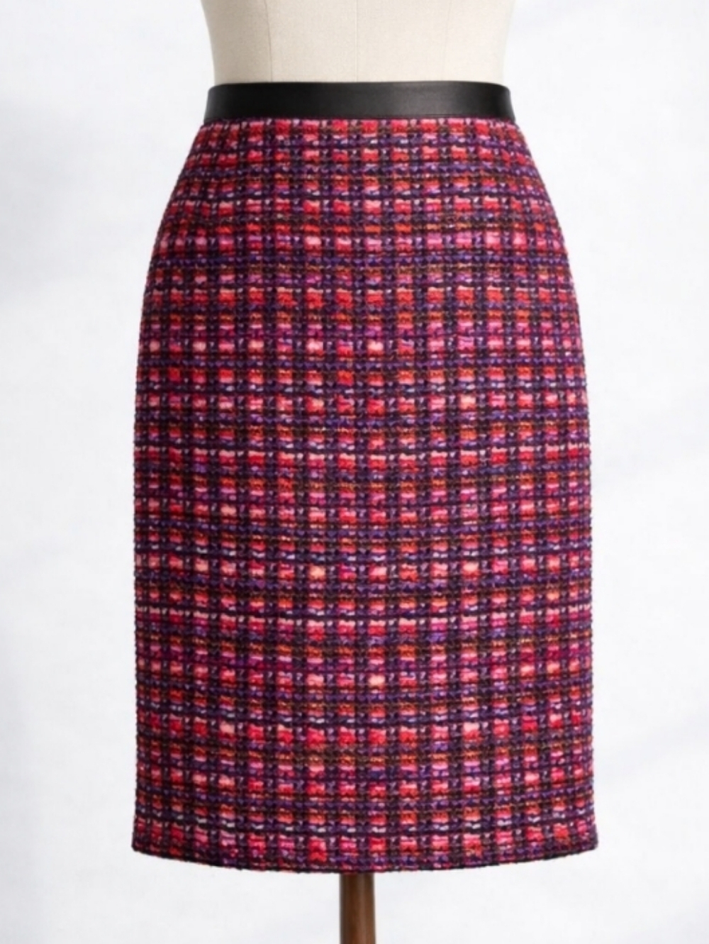CATO Metallic Boucle Tweed Pencil Skirt Black Red Pink Purple 12